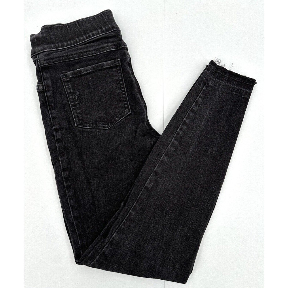 SPANX ELASTIC WAIST DISTRESSED RAW HEM SKINNY JEANS Women's Size XS BLACK